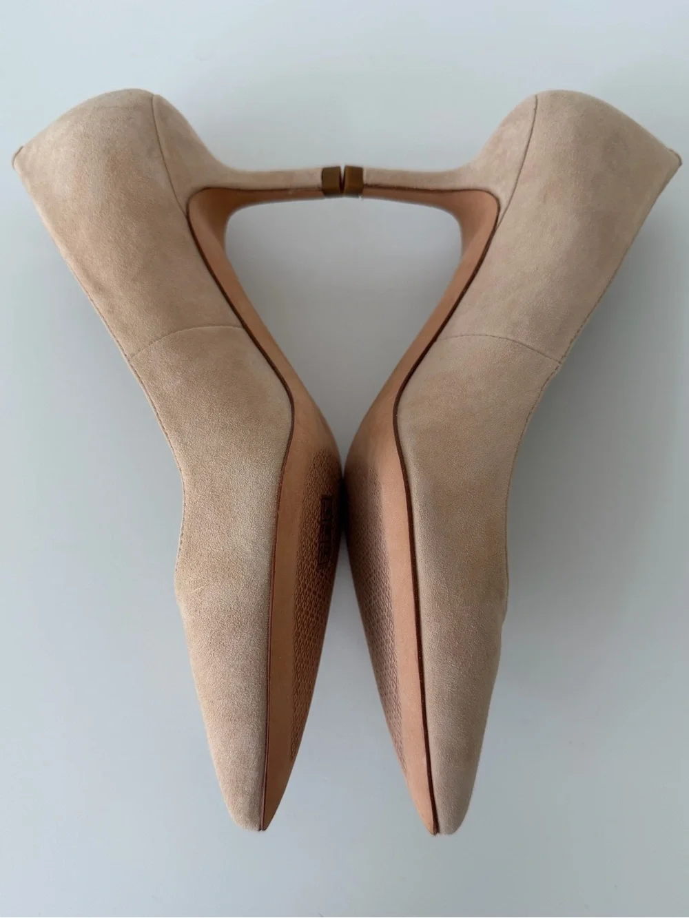 Tory Burch Elizabeth Suede Pointed Toe Pumps in Nude/Beige, Size 8.5